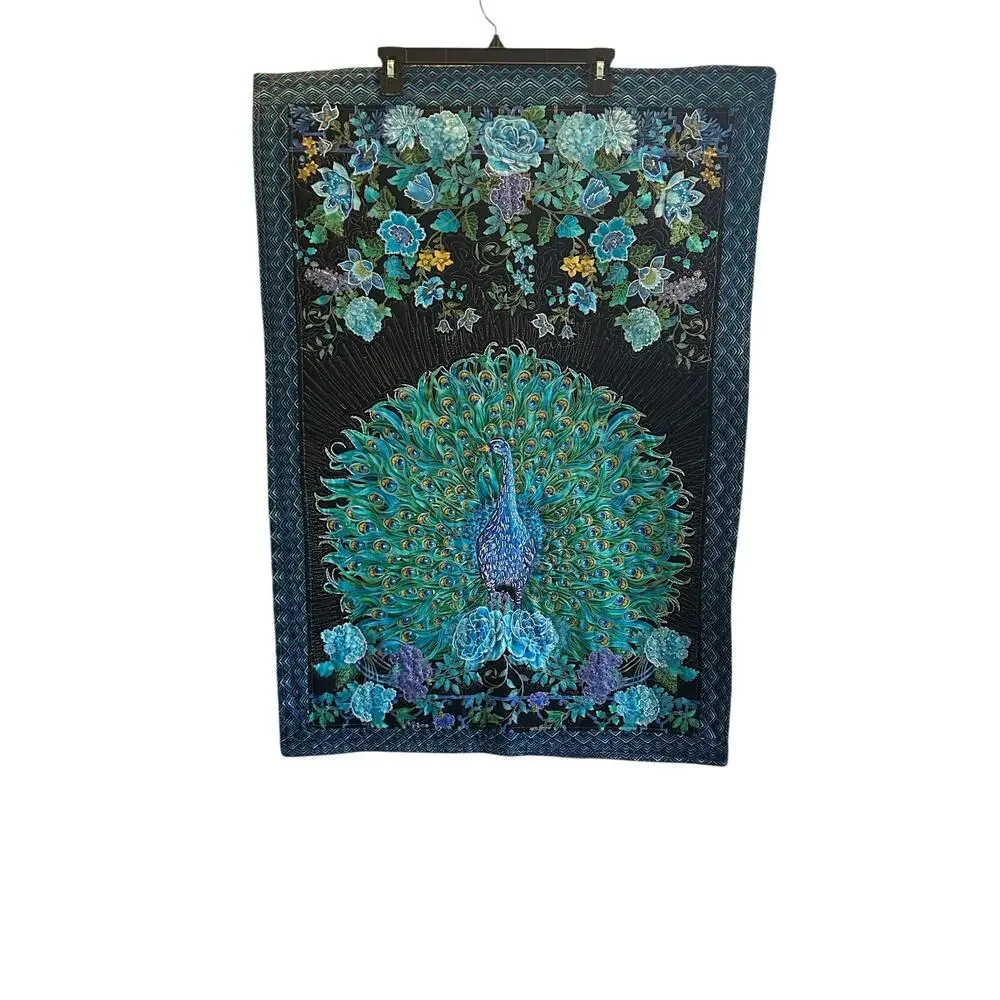Handmade Peacock quilted embroidered wall hanging tapestry decor